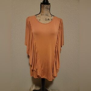 Women's Draped Flutter Sleeve Tunic in Rust